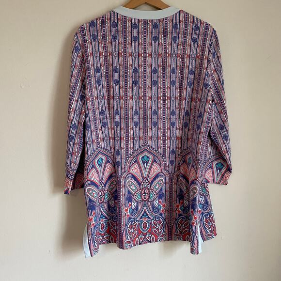 J. McLaughlin Catalina Cloth Paisley Floral Boho Tunic Top SZ XL Blue & Red EUC - Picture 9 of 9